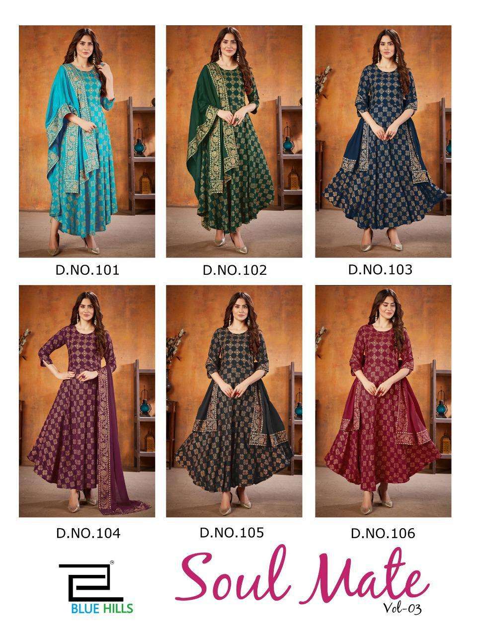 BLUE HILLS PRESENTS SOUL MATE VOL 3 HEAVY RAYON FOIL PRINT LONG KURTI