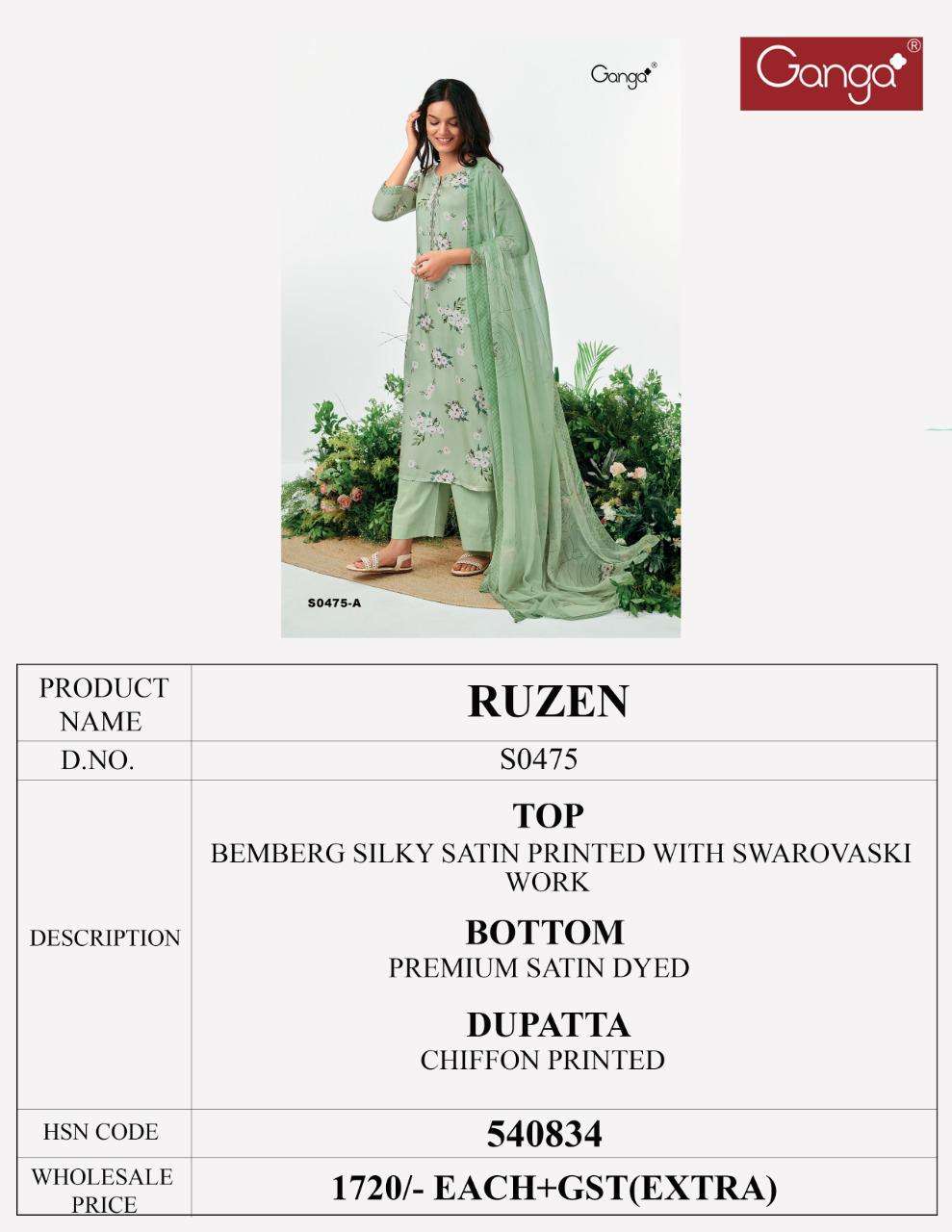 GANGA PRESENTS RUZEN BEMBERG SWAROVSKI PRINTED WHOLESALE SALWAR KAMEEZ