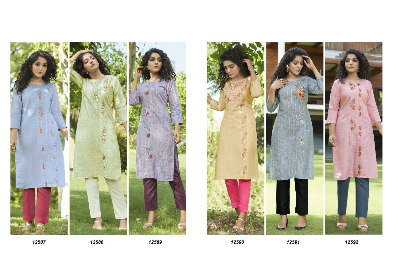 KALAROOP PRESENTS VINTAGE LINEN WITH EMBROIDERY WHOLESALE KURTI WITH PANT COLLECTION