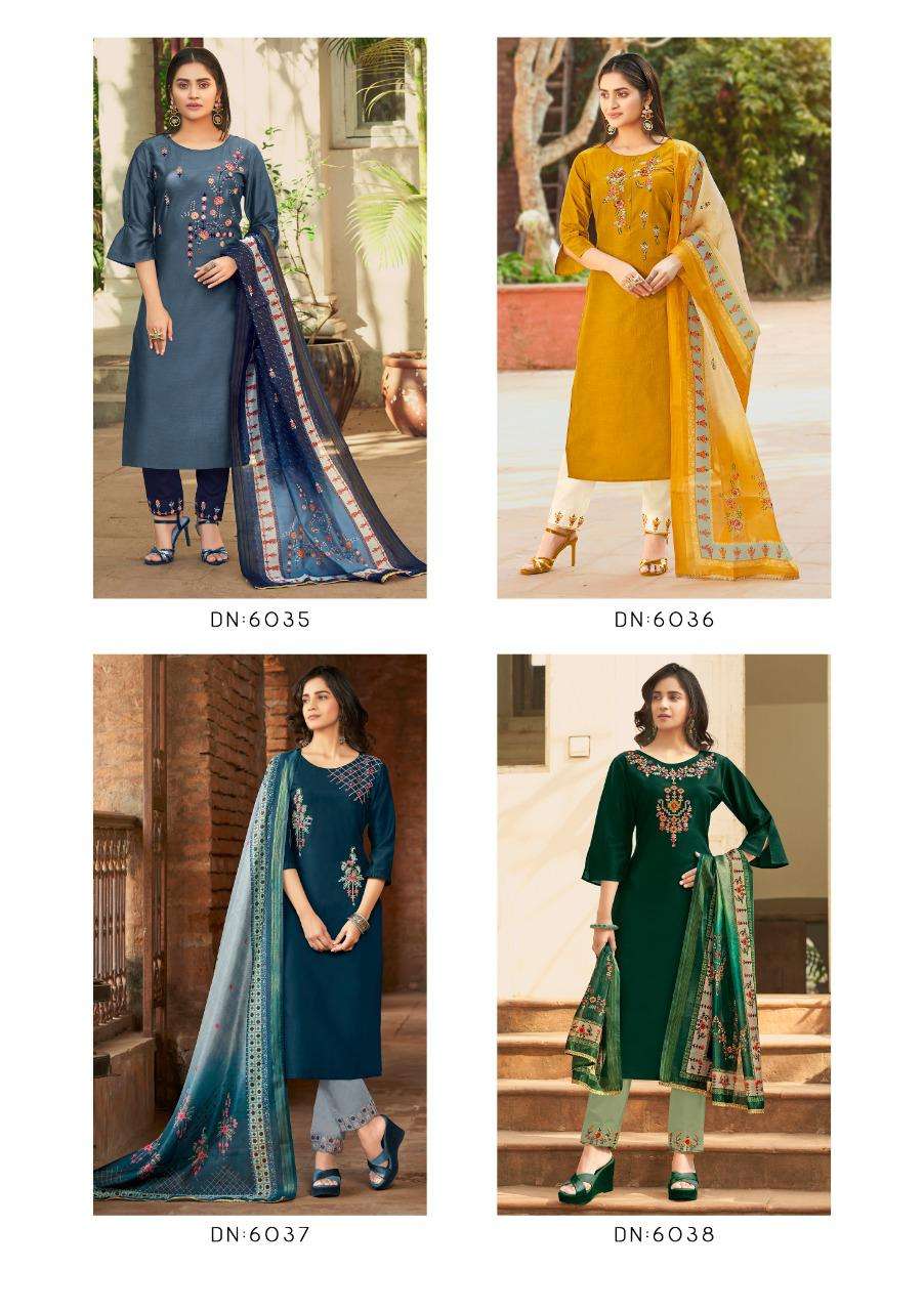 LILY & LALI PRESENTS MONALISA 3 BEMBERG SILK EMBROIDERY WHOLESALE KURTI WITH PANTS