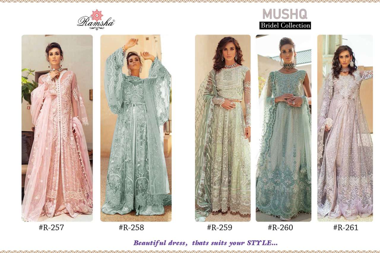RAMSHA PRESENTS MUSHQ HEAVY NET WITH EMBROIDERY WHOLESALE SALWAR KAMEEZ COLLECTION