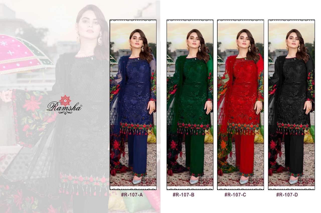 RAMSHA PRESENTS R 107NX GEORGETTE HEAVY EMBROIDERY PAKISTANI SUITS