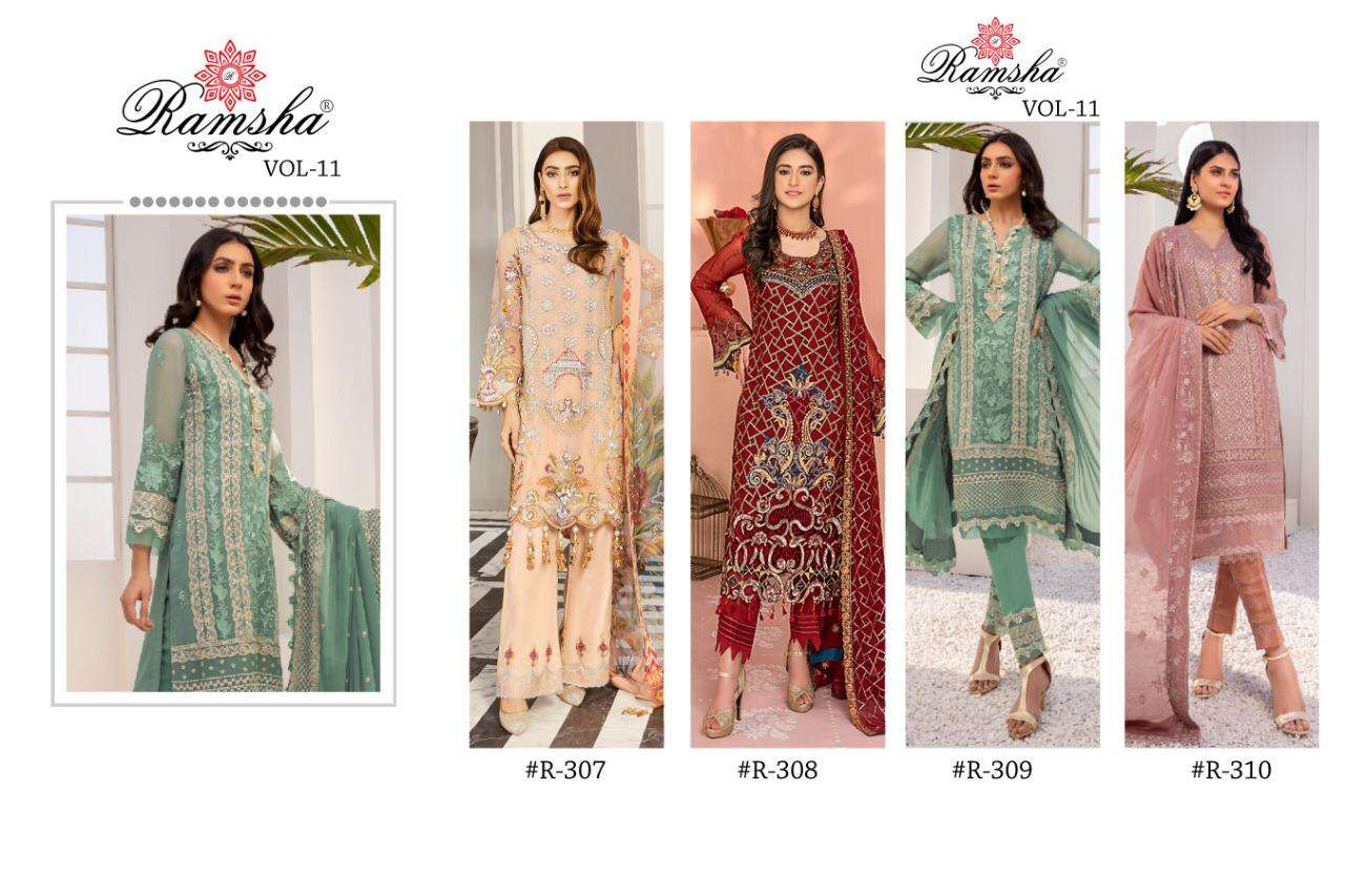 RAMSHA PRESENTS RAMSHA VOL 11 GEORGETTE WITH HEAVY EMBROIDERY PAKISTANI SUITS