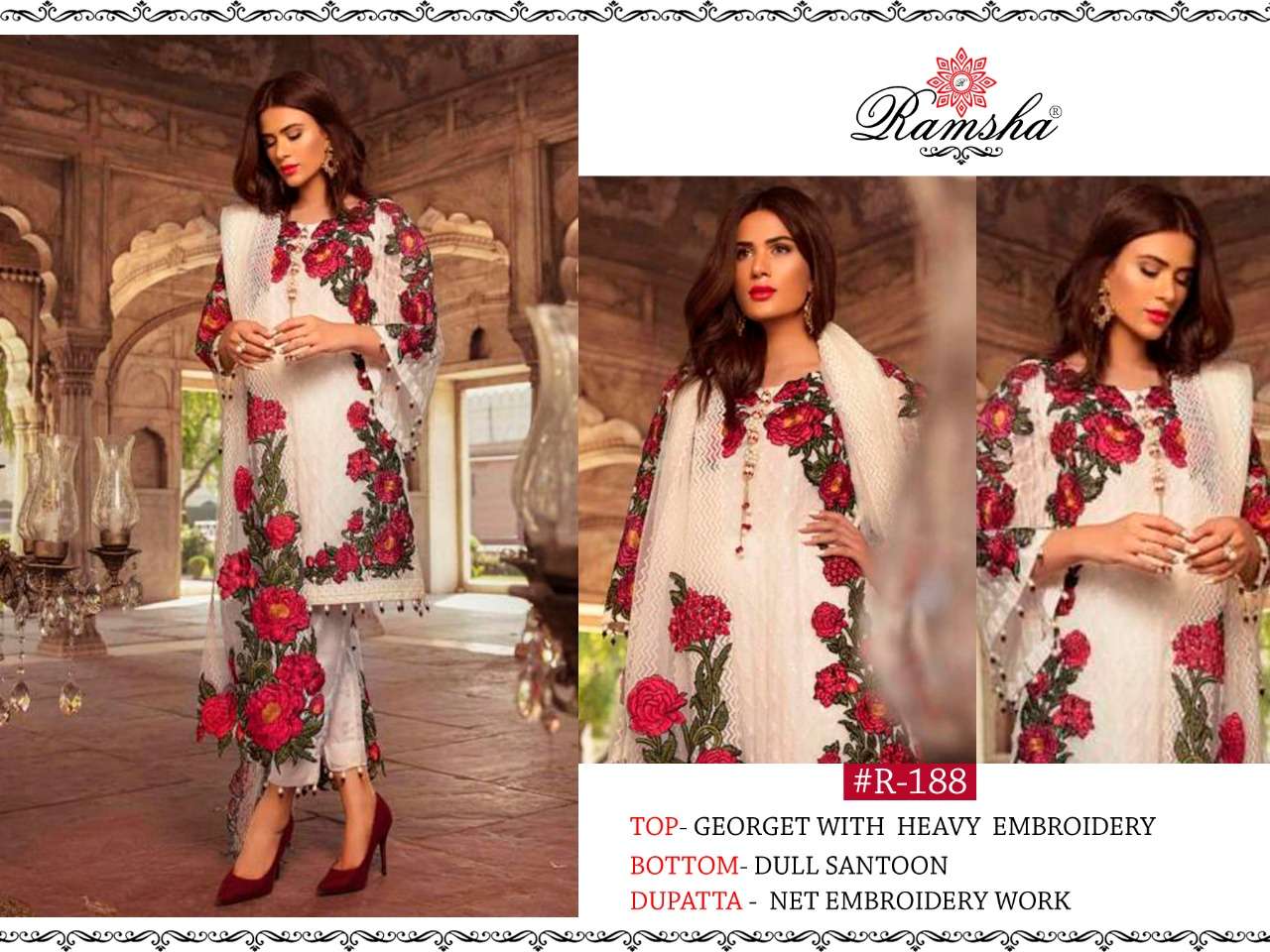 RAMSHA PRESENTS SERIES R 188 TO 196 NET HEAVY EMBROIDERY PAKISTANI SUITS