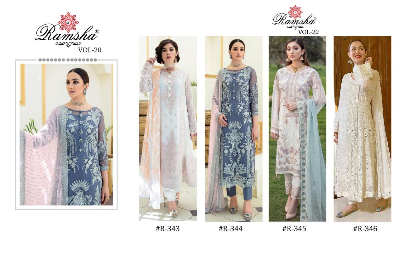 RAMSHA PRESENTS VOL 20 GEORGET WITH HEAVY EMBROIDERY PAKISTANI SUITS