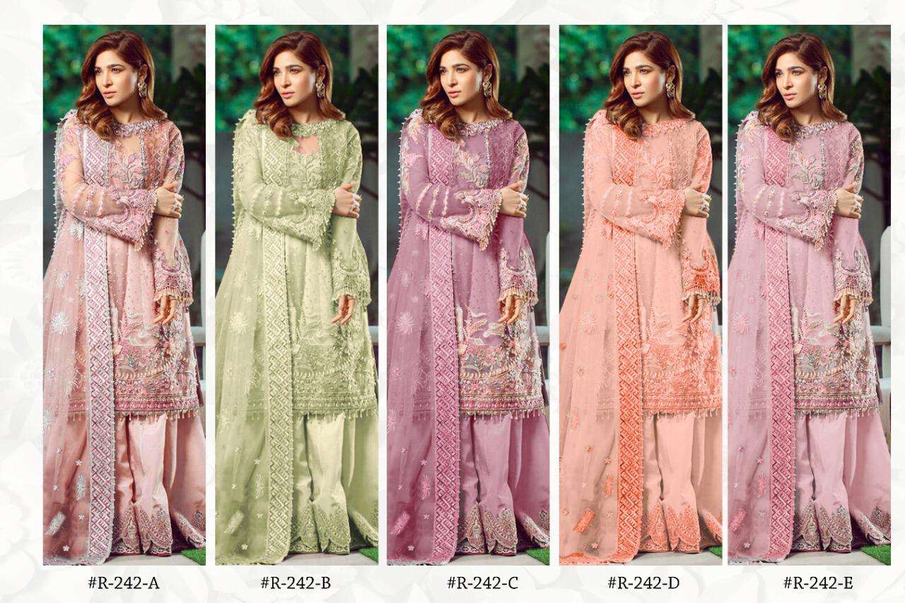 RAMSHA PRSENTS R 242 NX BUTTER FLY NET WITH HEAVY EMBROIDERY PAKISTANI SUITS