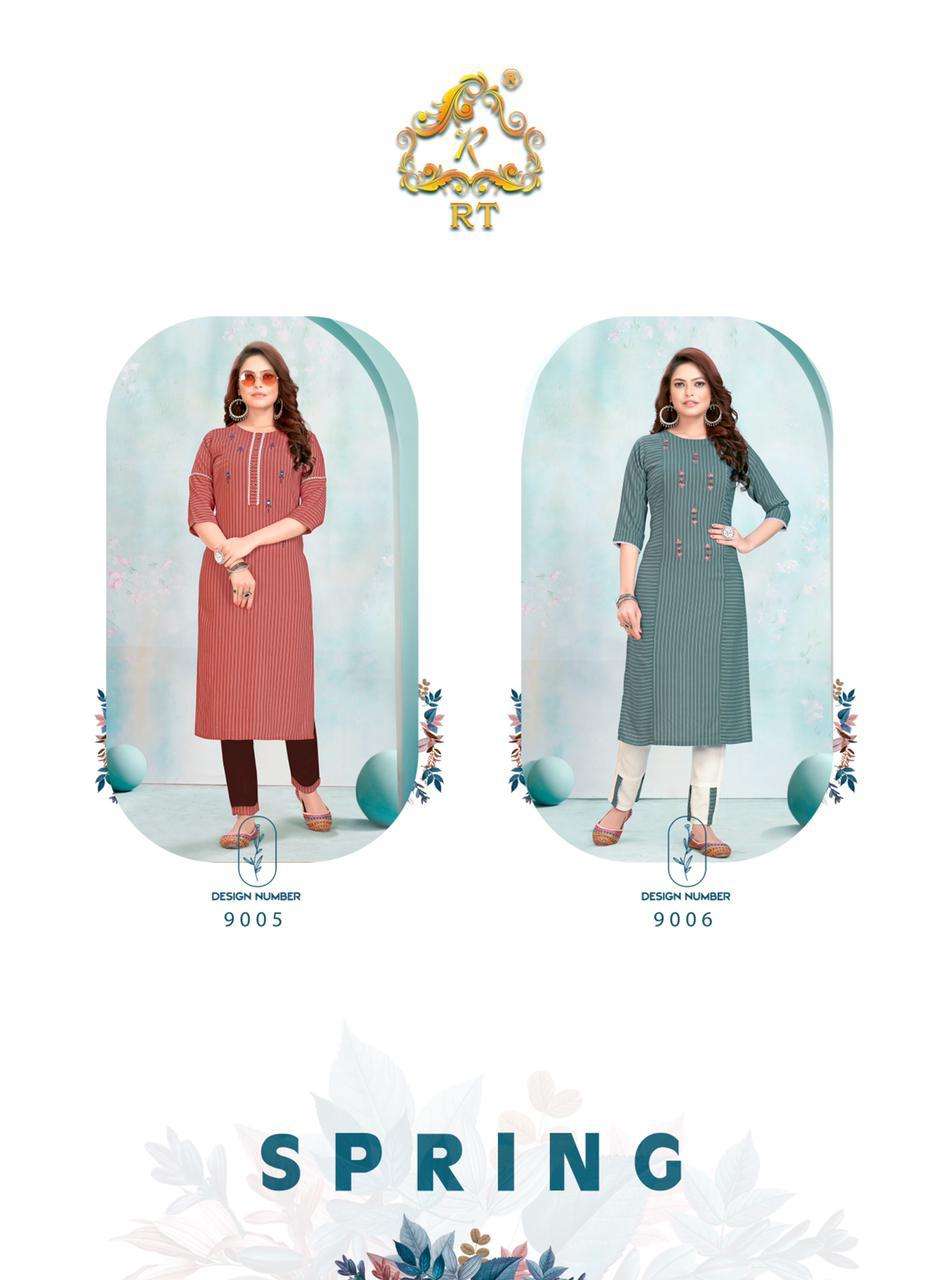 RIJIYA TRENDS PRESENTS SPRING RAYON MIRROR EMBROIDERY WHOLESALE KURTI WITH PENT COLLECTION