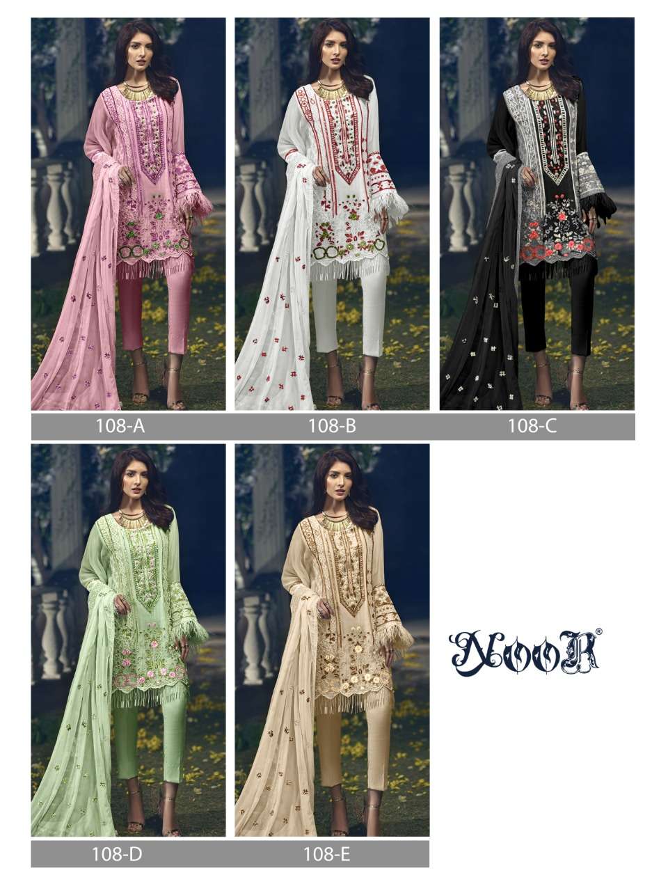 NOOR PRESENTS 108 COLORS FOX GEORGETTE WITH SELF EMBROIDERY WHOLESALE PAKISTANI SUITS