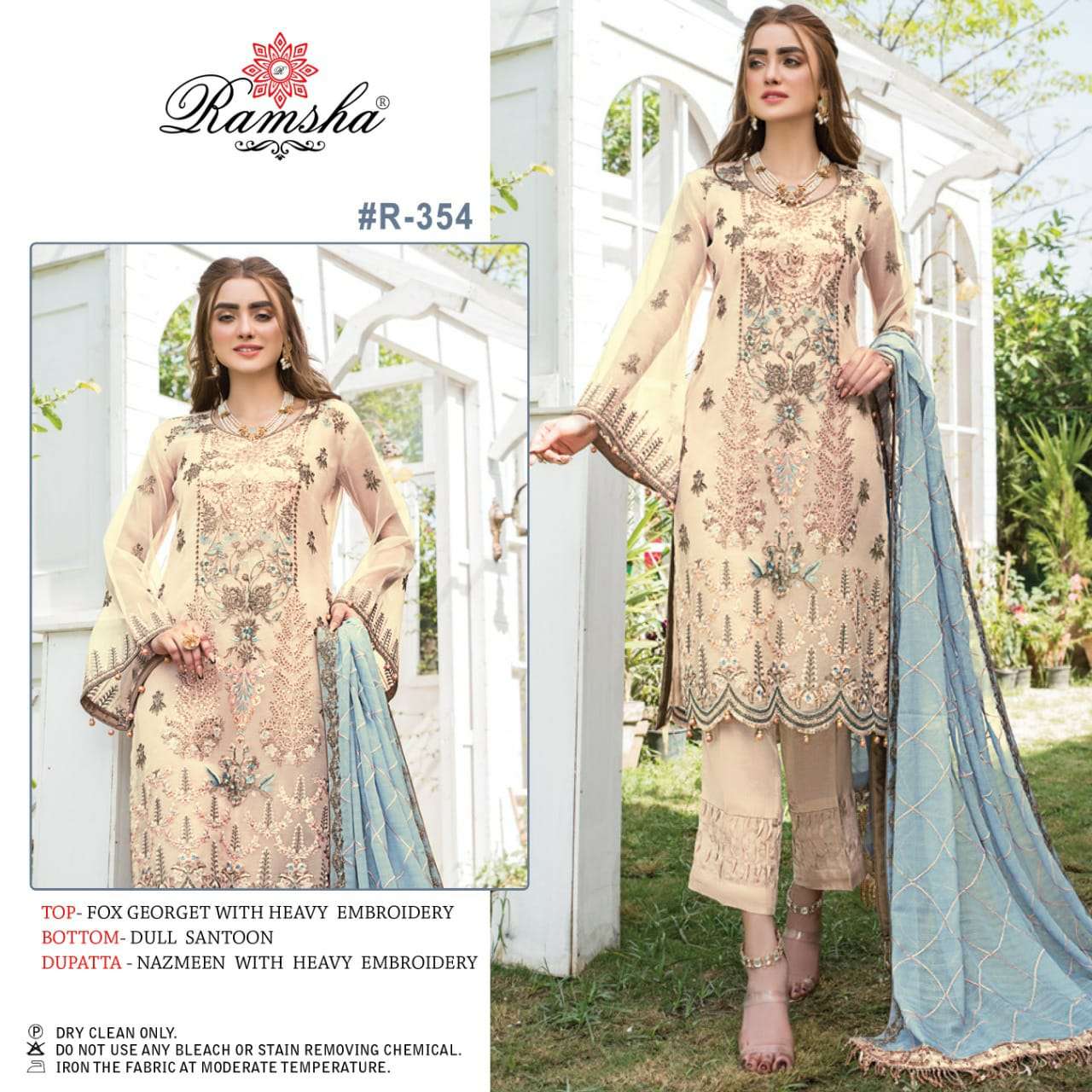 RAMSHA PRESENTS VOL 22 351 TO 354 SERIES GEORGETTE HEAVY EMBROIDERY WHOLESALE PAKISTANI SUITS