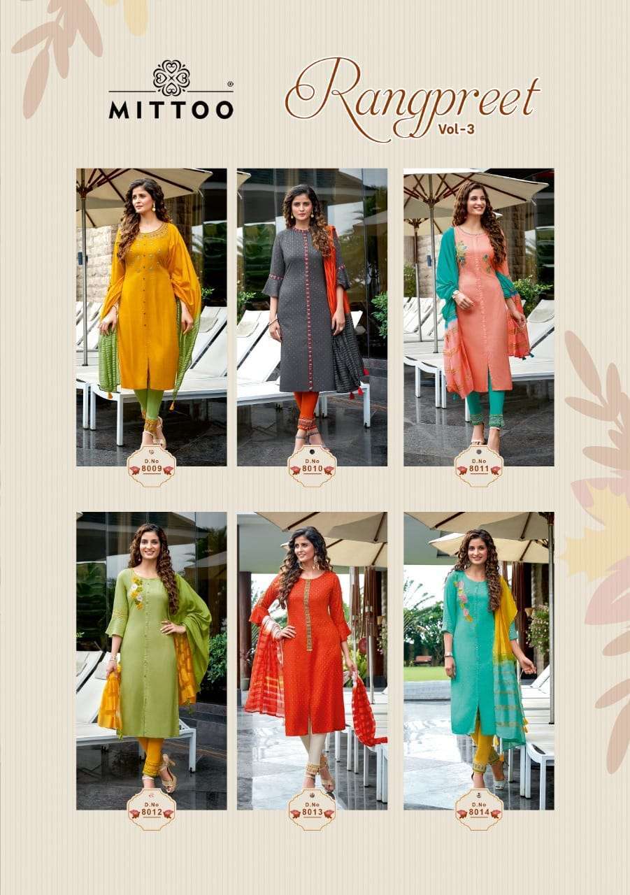 MITTOO PRESENTS RANGPREET VOL 3 VISCOSE EMBROIDERY WHOLESALE READYMADE COLLECTION