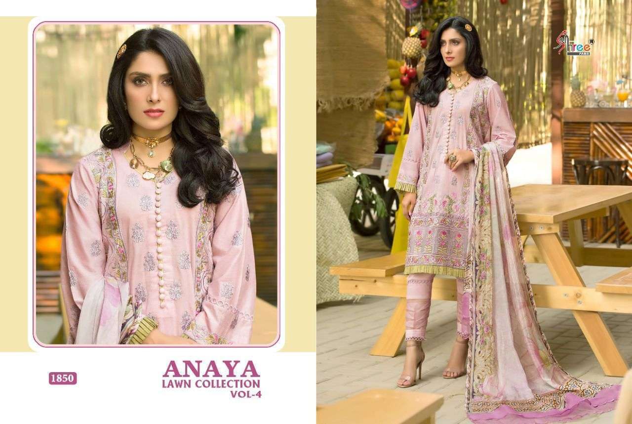 SHREE FABS PRESENTS ANAYA LAWN COLLECTION 4 COTTON WHOLESALE PAKISTANI SUITS