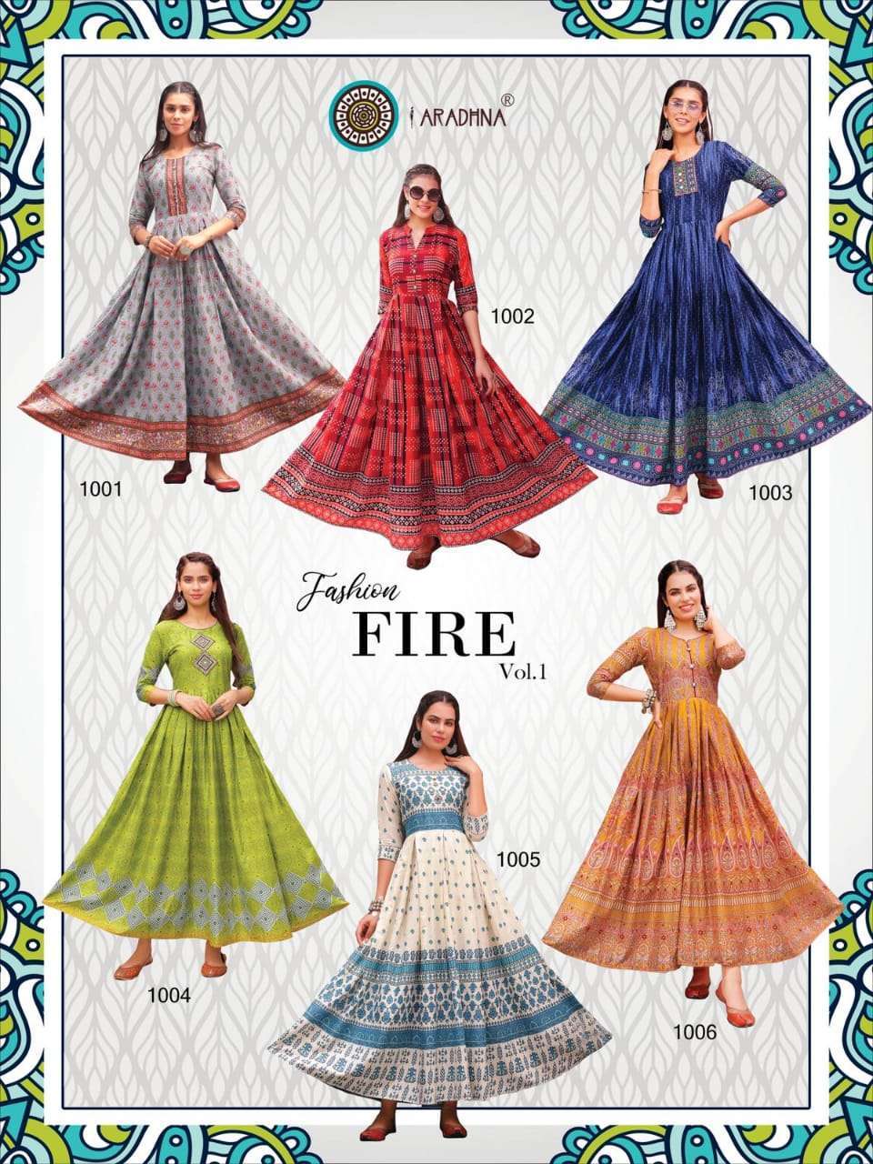 ARADHNA PRESENTS FIRE VOL 1 HEAVY COTTON WITH WORK WHOLESALE LONG GOWN