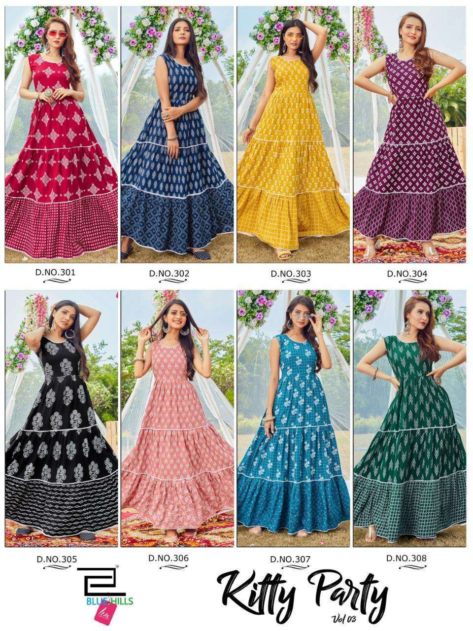 BLUE HILLS PRESENTS KITTY PARTY VOL 3 HEAVY RAYON WHOLESALE LONG ANARKALI GOWN