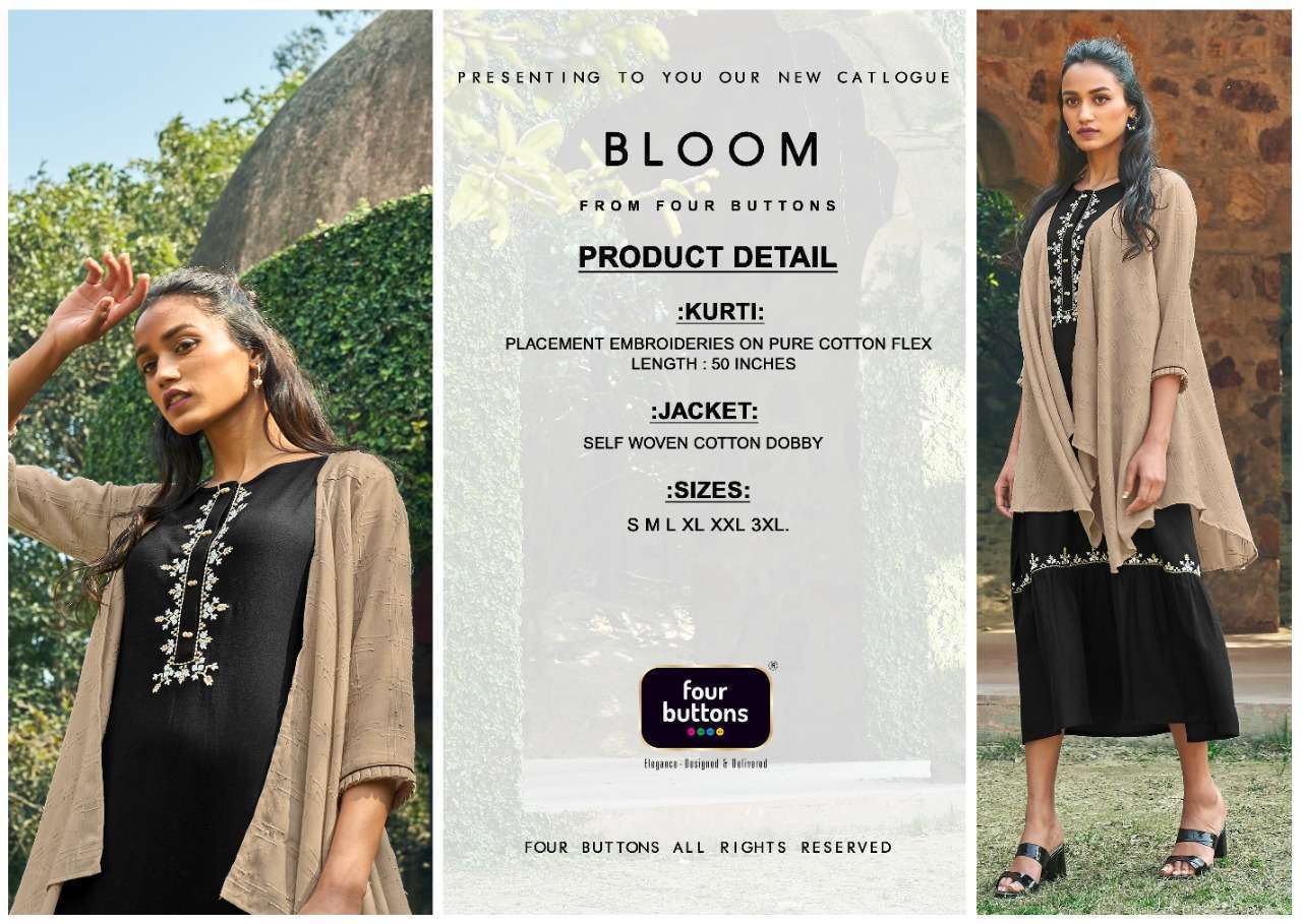 FOUR BUTTONS PRESENTS BLOOM COTTON WITH EMBROIDERY WHOLESALE KURTI