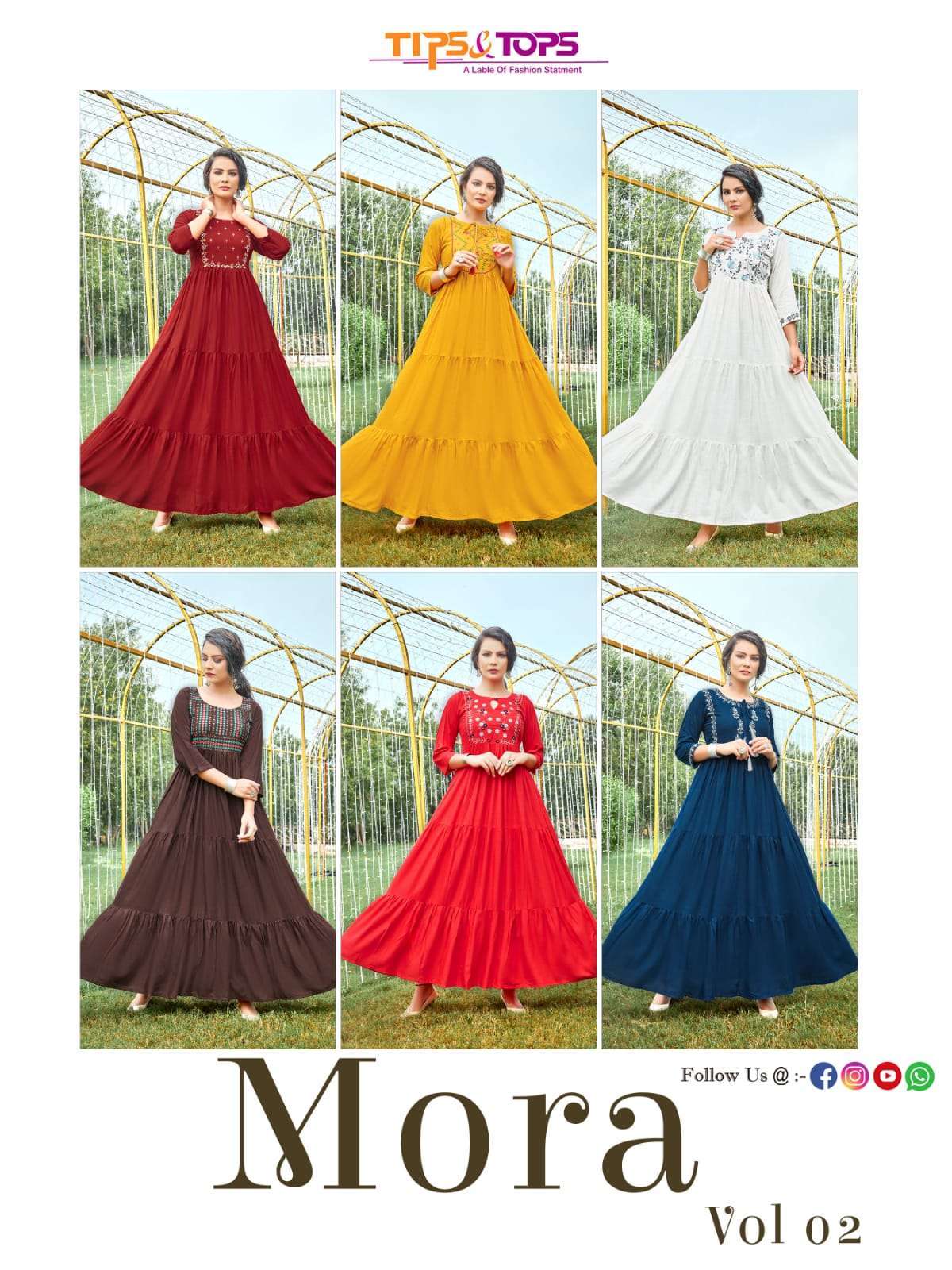 TIPS & TOPS PRESENTS MORA VOL 2 PARTYWEAR HEAVY RAYON WHOLESALE LONG ANARKALI GOWN