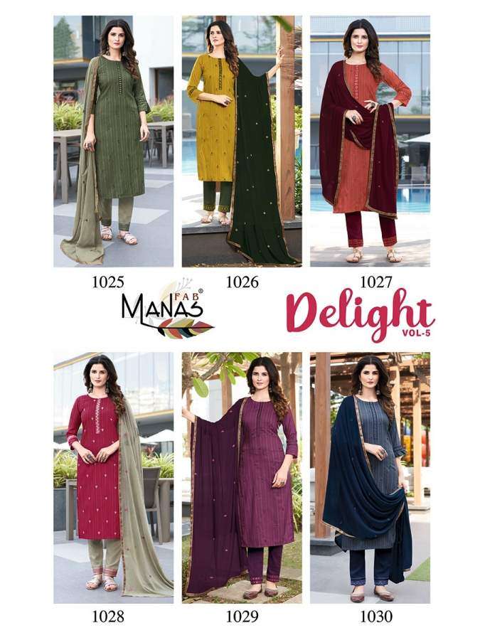 MANAS FABS PRESENTS DELIGHT VOL 5 CHINON SILK EMBROIDERY WHOLESALE READYMADE COLLECTION