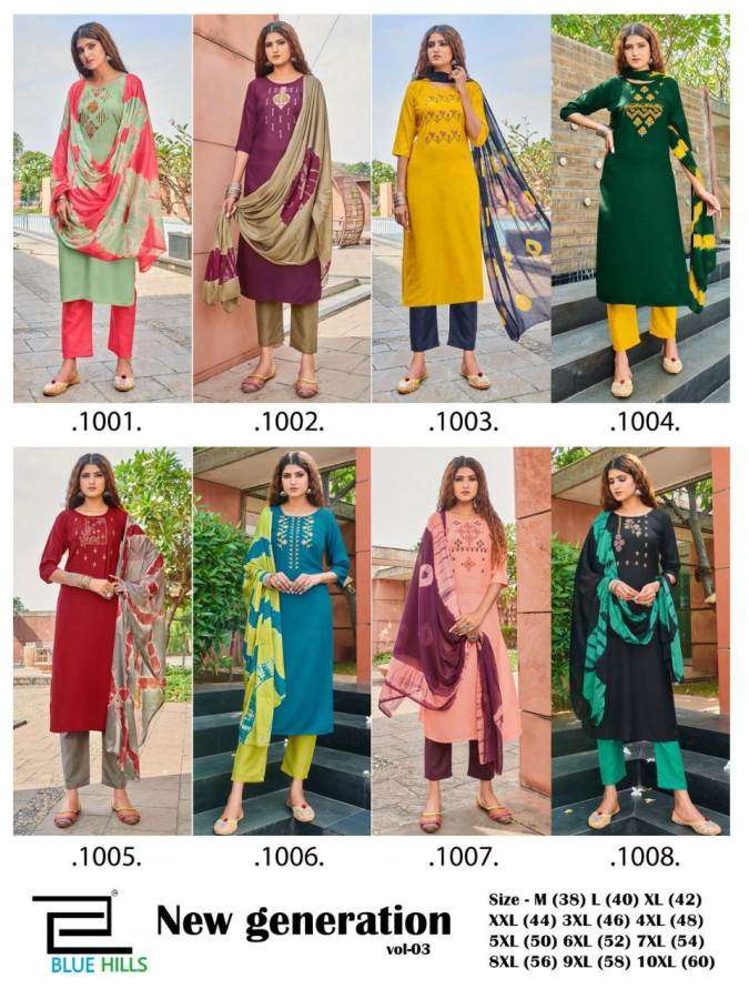 BLUE HILLS PRESENTS NEW GENRATION VOL 3 HEAVY RAYON EMBROIDERY WHOLESALE READYMADE COLLECTION