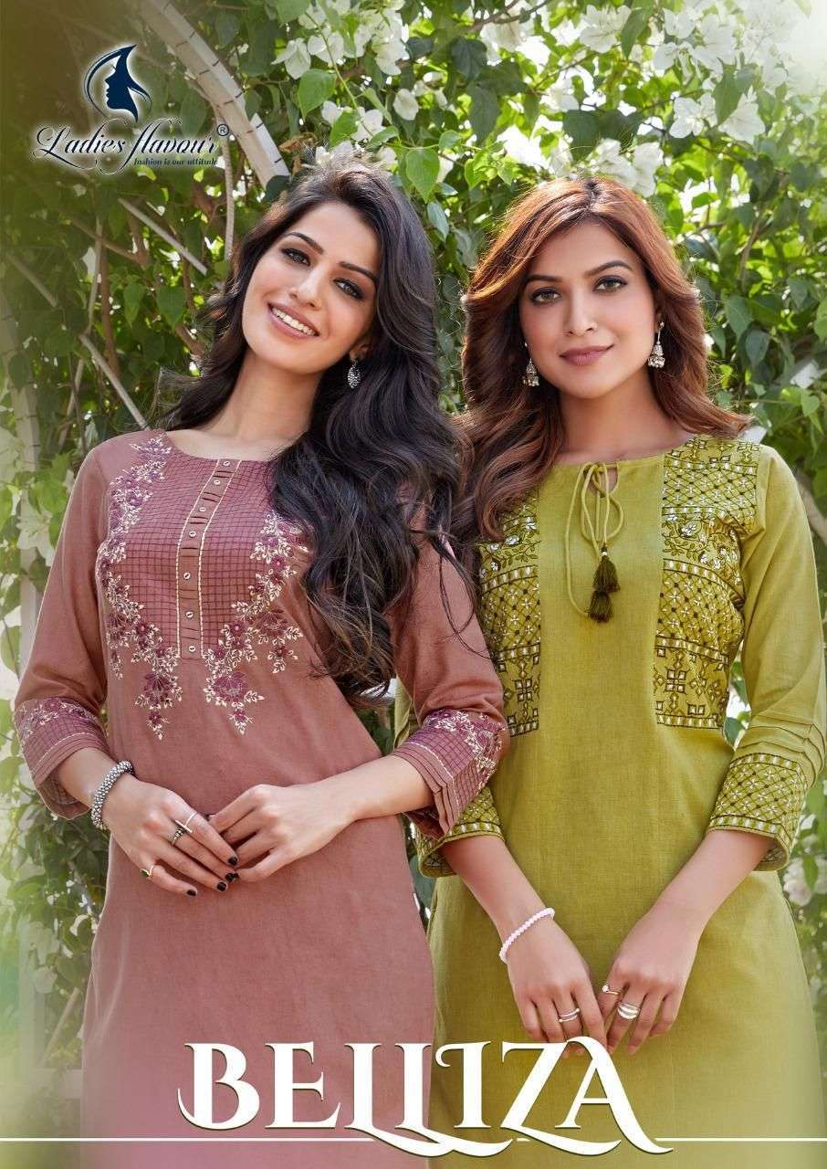 LADIES FLAVOUR PRESENTS BELLIZA COTTON EMBROIDERY WHOLESALE KURTI WITH BOTTOM