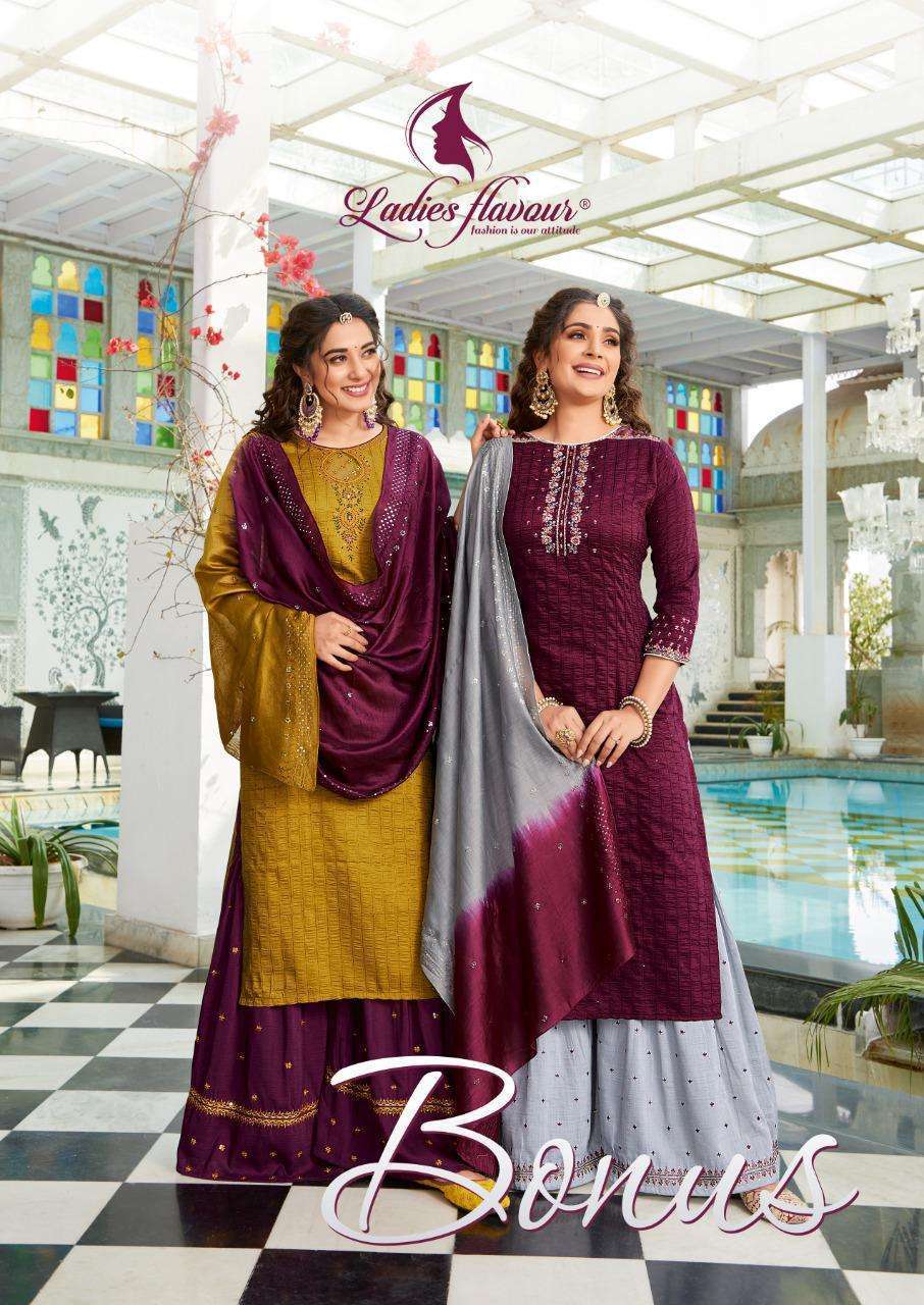 LADIES FLAVOUR PRESENTS BONUS CHINON SILK EMBROIDERY WHOLESALE READYMADE COLLECTION