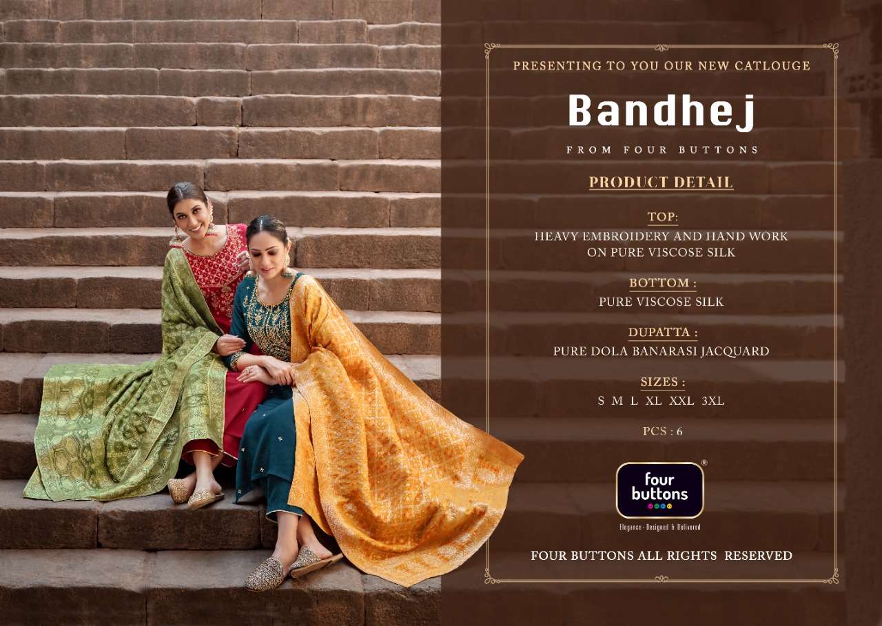 FOUR BUTTON PRESENTS BANDHEJ VISCOSE SILK HANDWORK WHOLESALE READY MADE COLLECTION