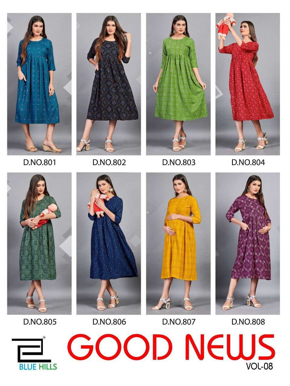 BLUE HILLS PRESENTS GOOD NEWS VOL 8 RAYON BANDHNI PRINT WHOLESALE KURTI