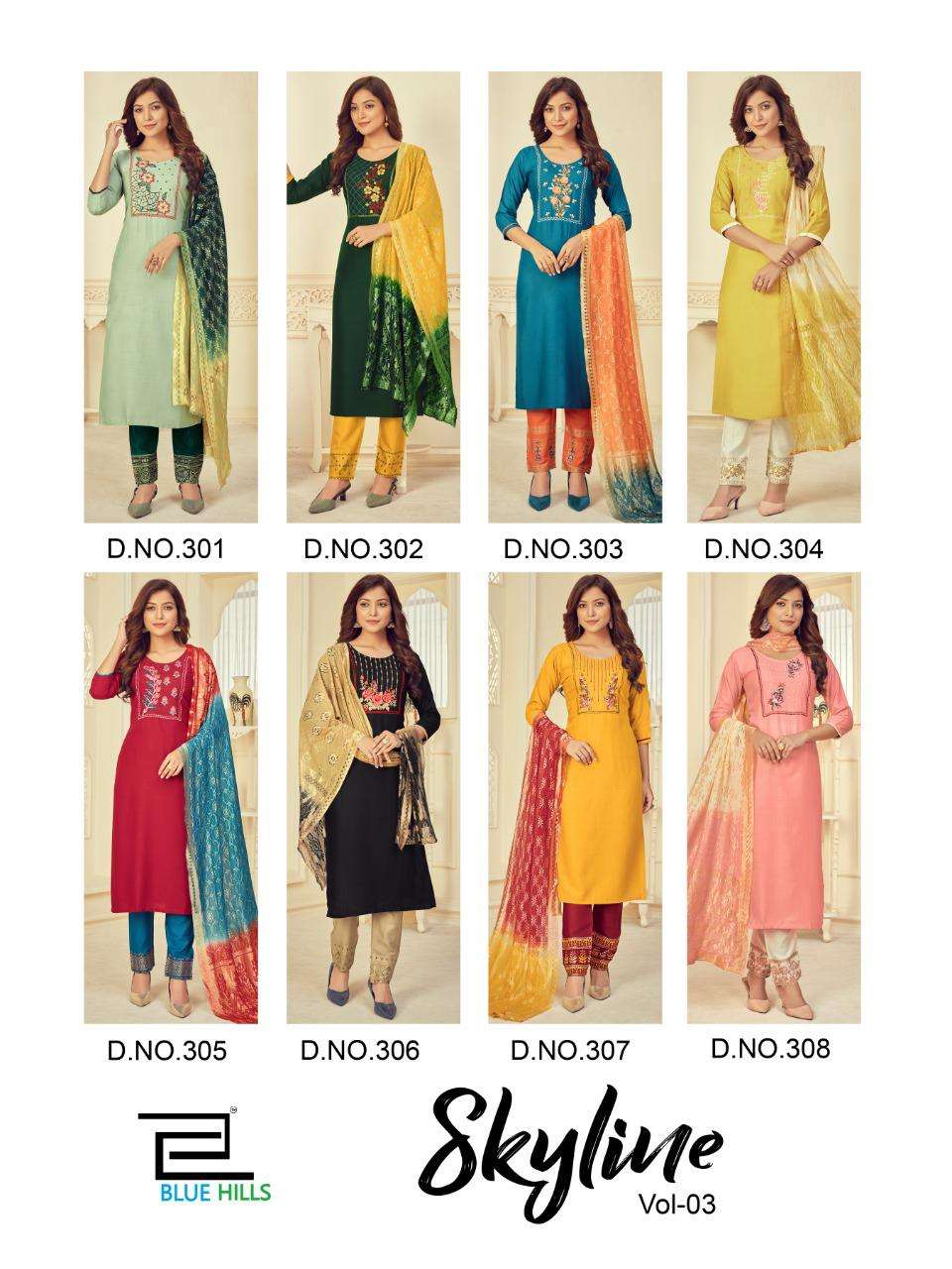 BLUE HILLS PRESENTS SKYLINE VOL 3RAYON SLUB EMBROIDERY READYMADE COLLECTION