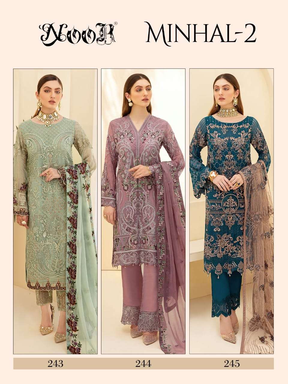 NOOR PRESENTS MINHAL 2 GEORGETTE HEAVY EMBROIDERY WHOLESALE PAKISTANI SUITS