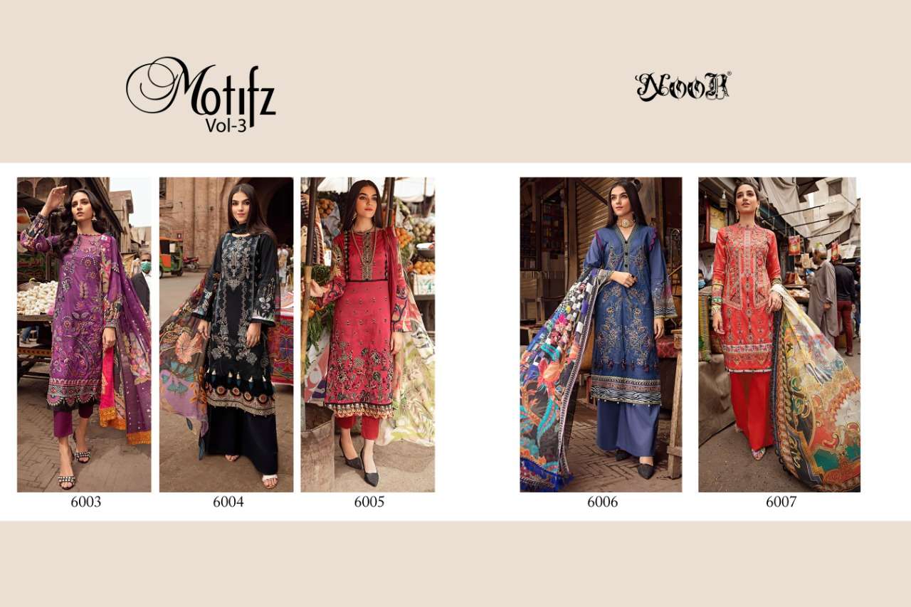 NOOR PRESENTS MOTIFZ 3 PURE COTTON WHOLESALE PAKISATANI SUITS