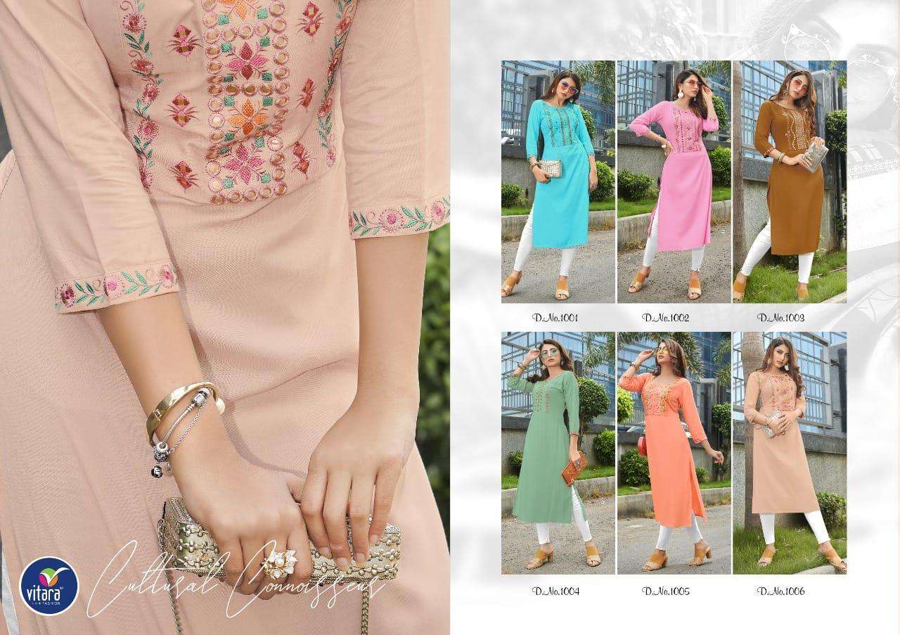 VITARA FASHION PRESENTS ROYALTY RAYON EMBROIDERY WHOLESALE KURTI