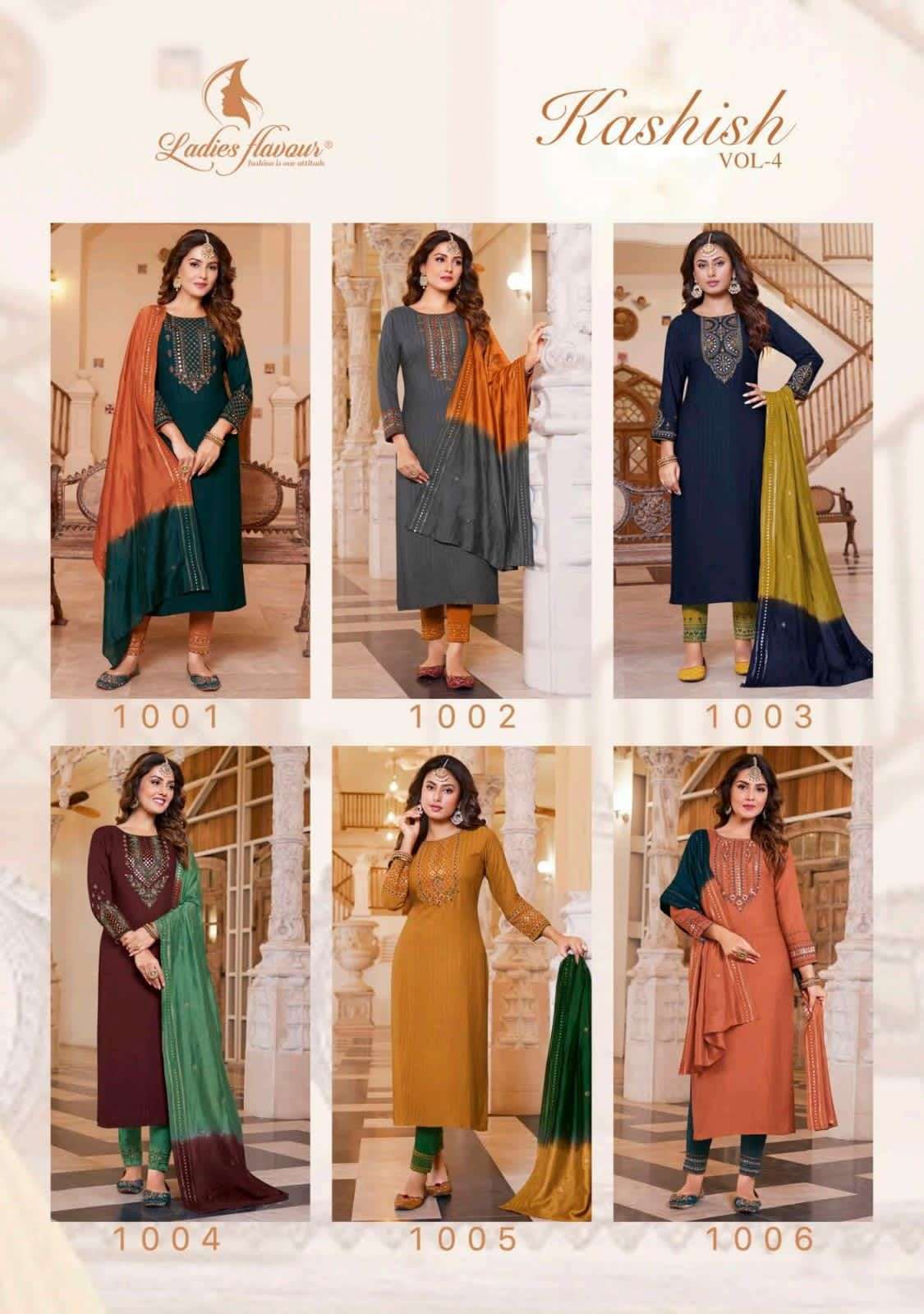 LADIES FLAVOUR PRESENTS KASHISH VOL 4 PURE RAYON EMBROIDERY WHOLESALE READYMADE COLLECTION