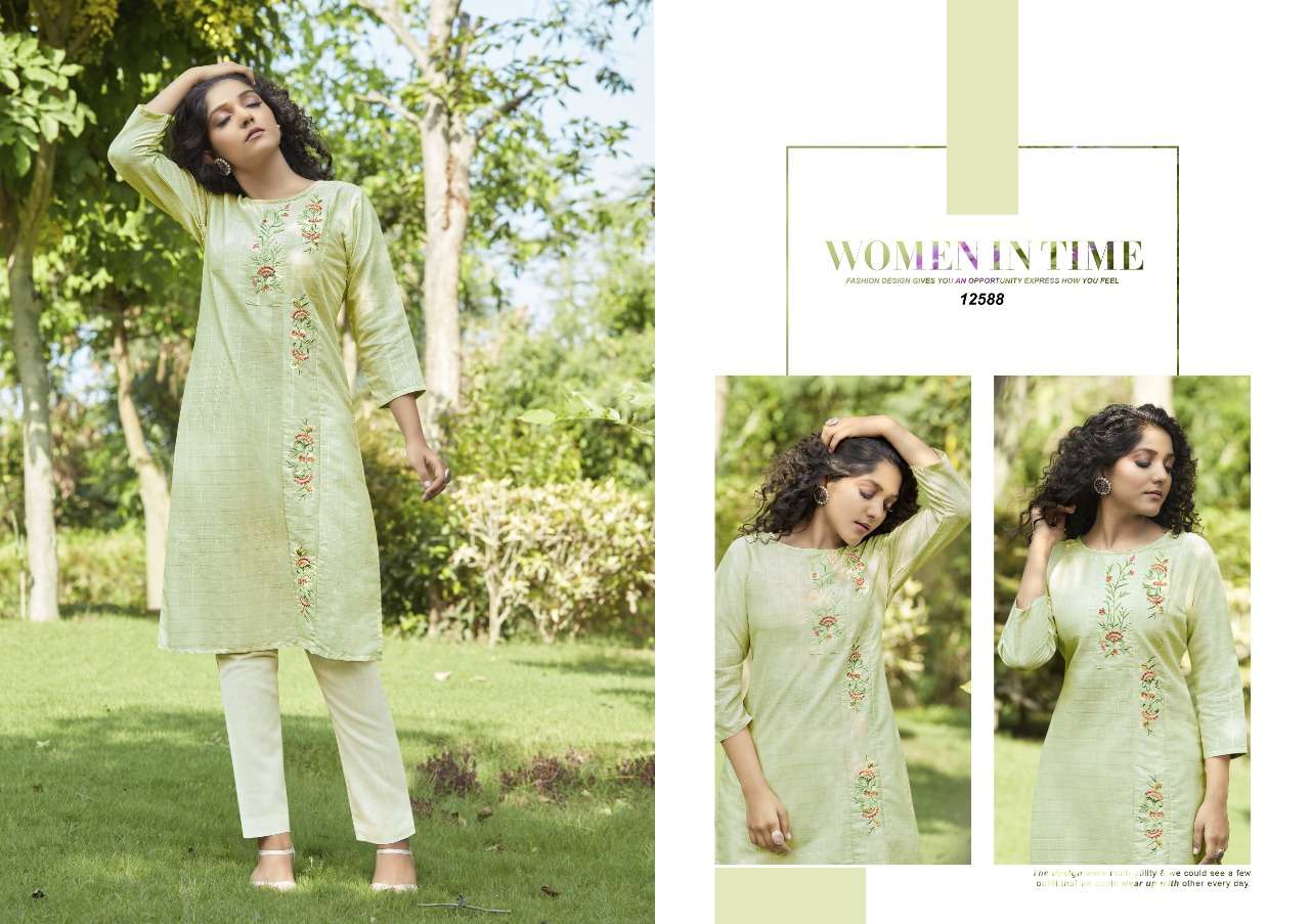 KALAROOP PRESENTS VINTAGE LINEN WITH EMBROIDERY WHOLESALE KURTI WITH PANT COLLECTION