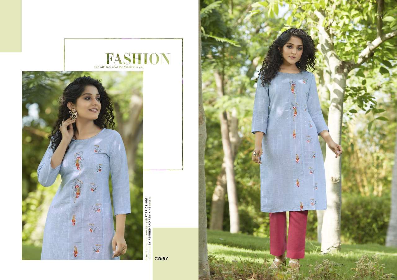 KALAROOP PRESENTS VINTAGE LINEN WITH EMBROIDERY WHOLESALE KURTI WITH PANT COLLECTION
