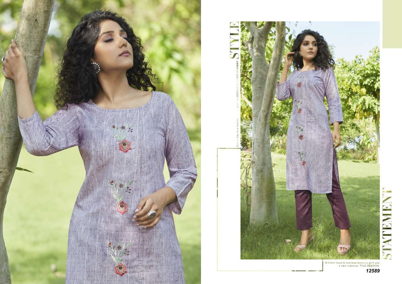 KALAROOP PRESENTS VINTAGE LINEN WITH EMBROIDERY WHOLESALE KURTI WITH PANT COLLECTION