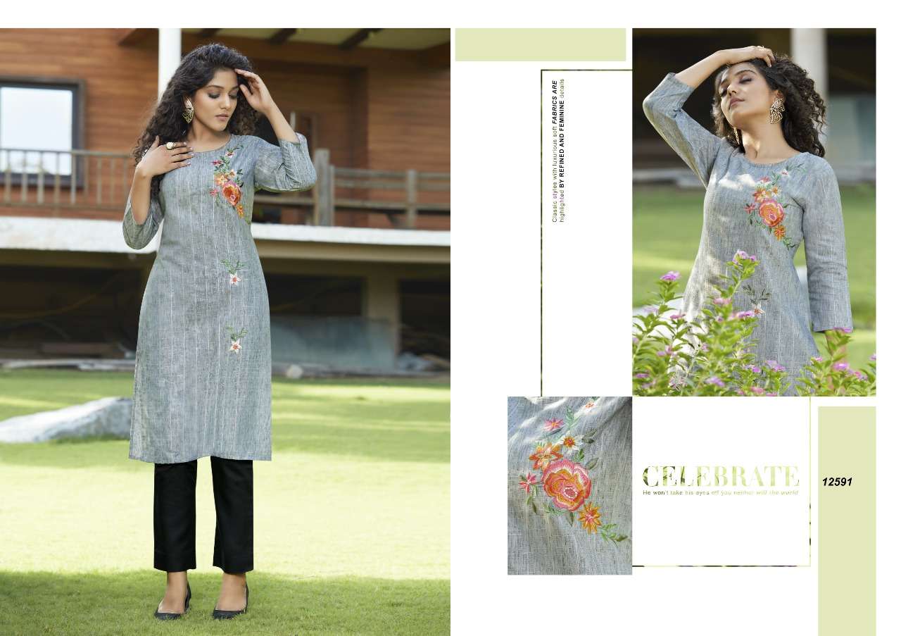 KALAROOP PRESENTS VINTAGE LINEN WITH EMBROIDERY WHOLESALE KURTI WITH PANT COLLECTION