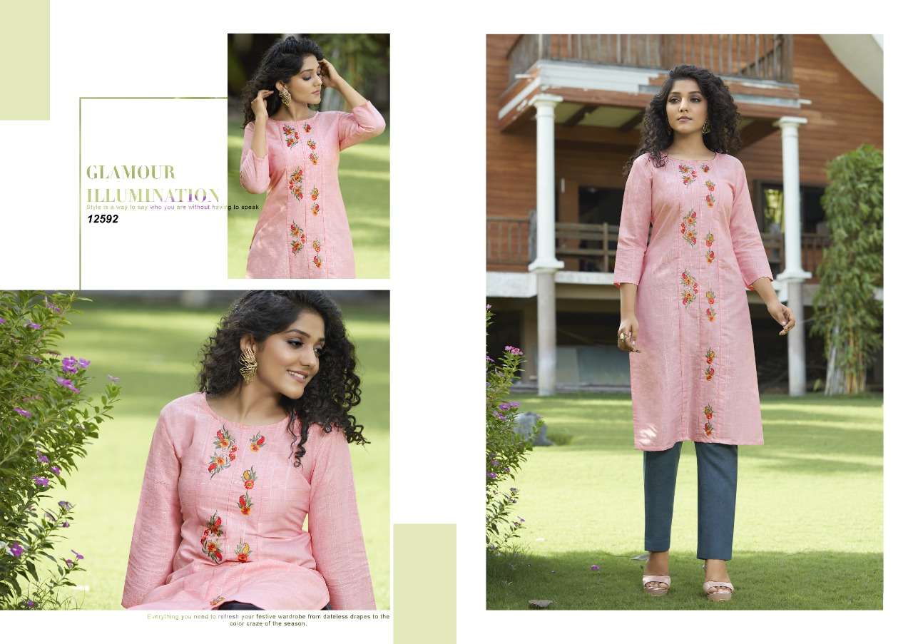 KALAROOP PRESENTS VINTAGE LINEN WITH EMBROIDERY WHOLESALE KURTI WITH PANT COLLECTION