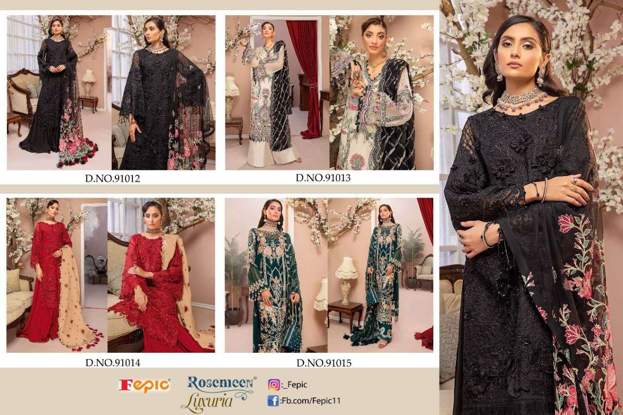 FEPIC PRESENTS ROSEMEEN LUXURIA 19012 TO 19015 FOX GEORGETTE EMBROIDERY WHOLESALE PAKISTANI SUITS