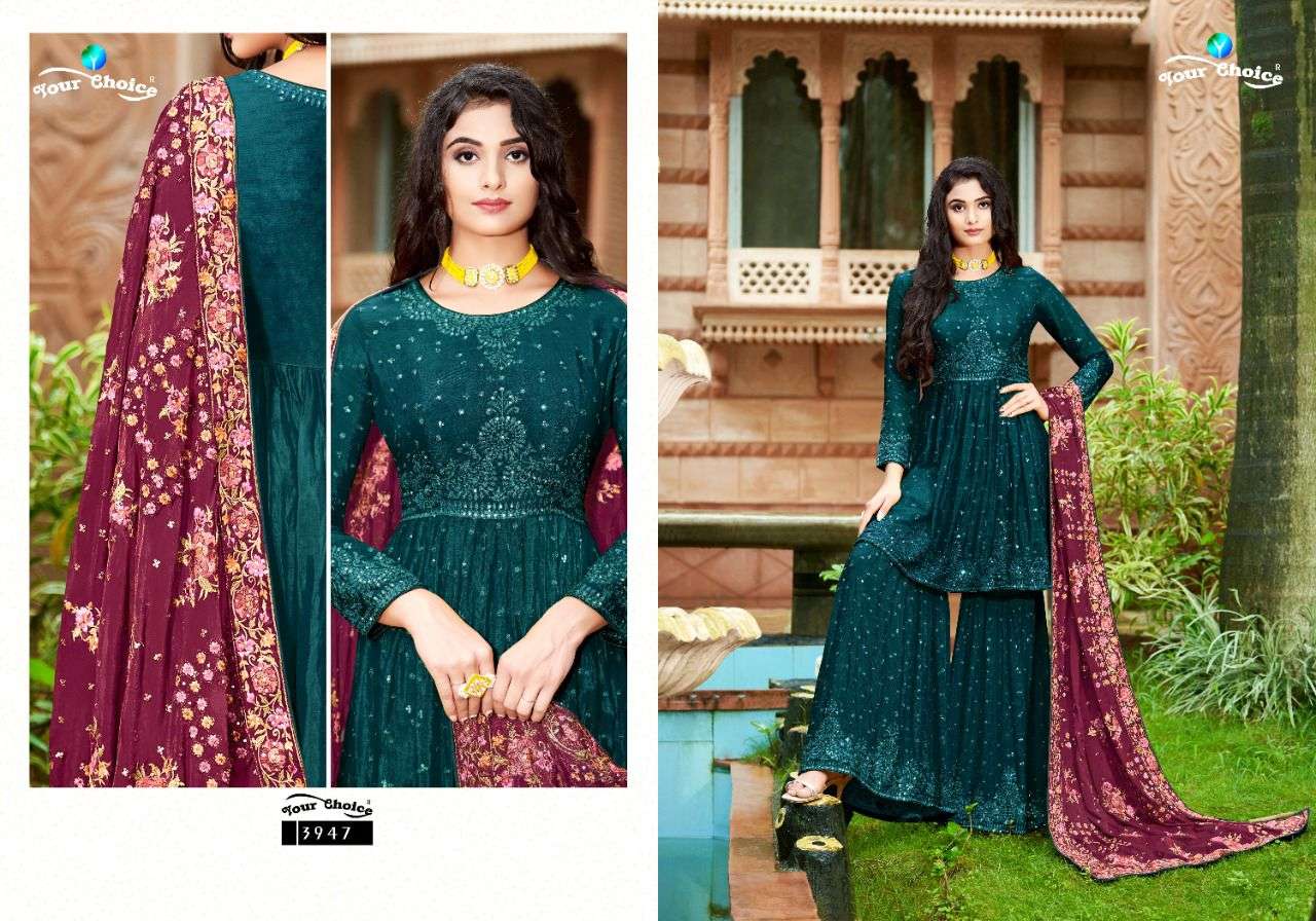 YOUR CHOICE PRESENTS YOUNG BERRY HEAVY CHINON EMBROIDERY WHOLESALE SALWAR KAMEEZ