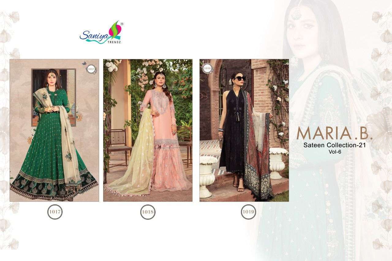 SANIYA TRENDZ PRESENTS SATEEN COLLECTION -21 VOL 6 FOX GEORGETTE EMBROIDERY WHOLESALE PAKISTANI SUITS