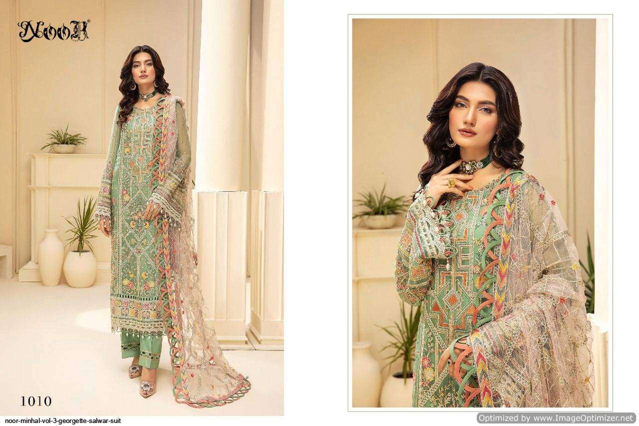 NOOR PRESENTS MINHAL 3 GEORGETTE WITH EMBROIDERY WHOLESALE PAKISTANI SUITS