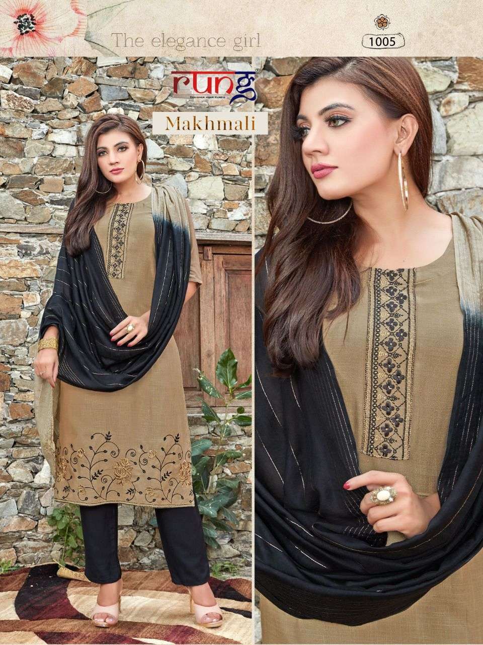RUNG PRESENTS MAKHMALI HEAVY RAYON EMBROIDERY WHOLESALE READYMADE COLECTION
