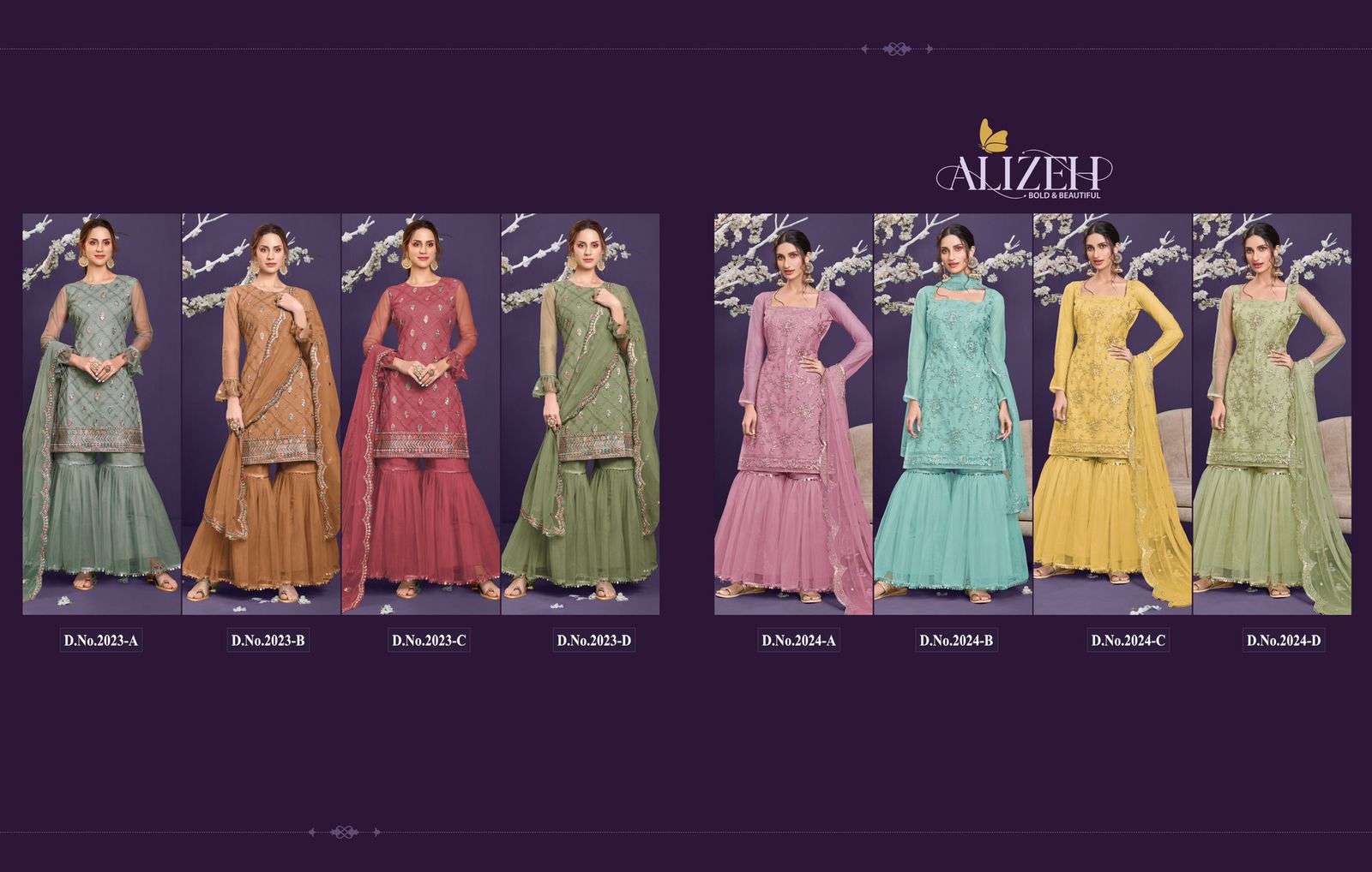 ALIZEH PRESENTS MURAD VOL 5 BUTTERFLY NET EMBROIDERY WHOLESALE SHARARA COLLECTION