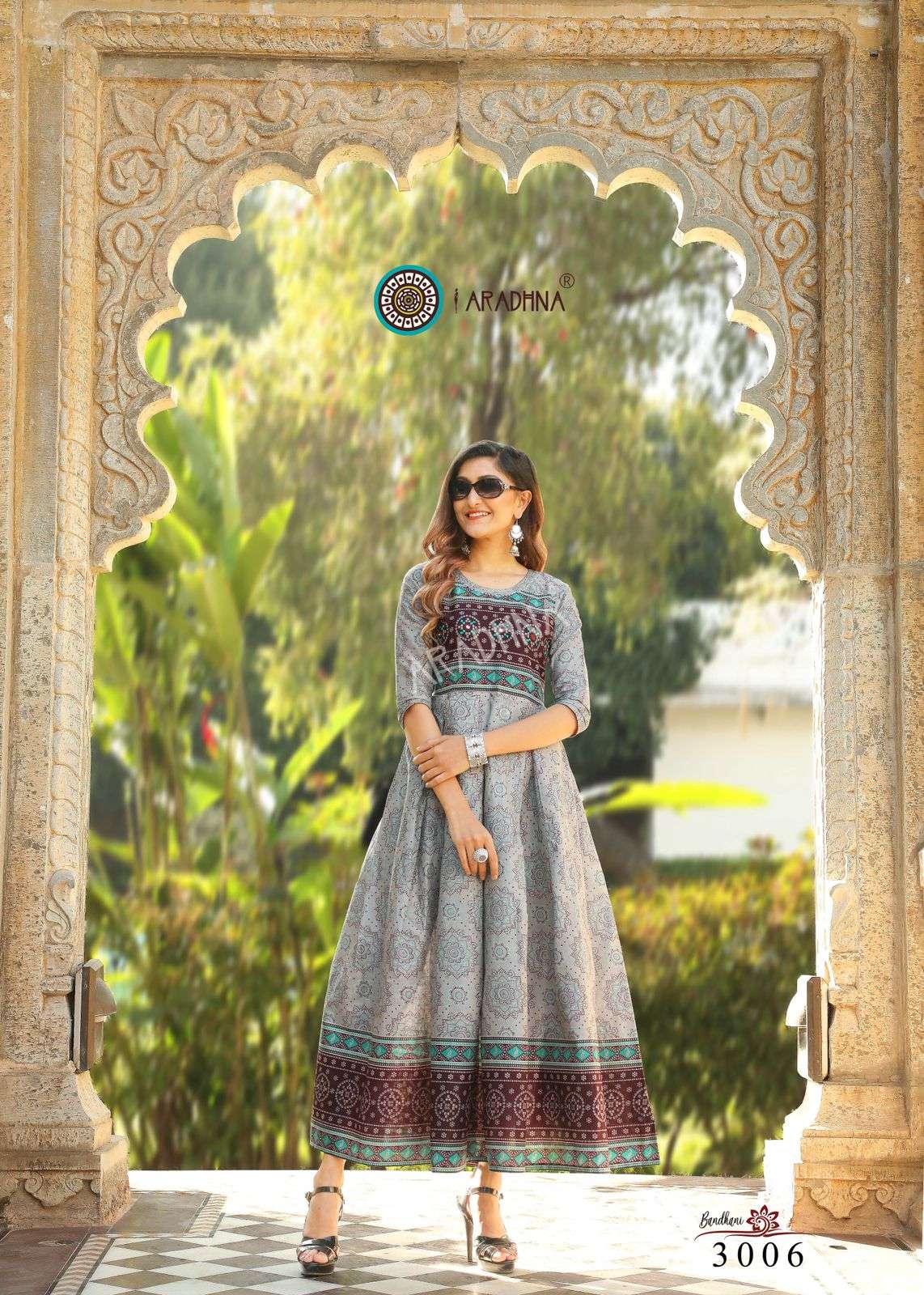 ARADHNA PRESENTS BANDHANI VOL 3 PURE COTTON WITH WORK WHOLESALE ANARKALI GOWN