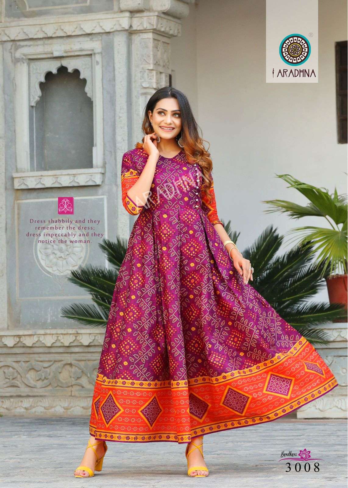ARADHNA PRESENTS BANDHANI VOL 3 PURE COTTON WITH WORK WHOLESALE ANARKALI GOWN