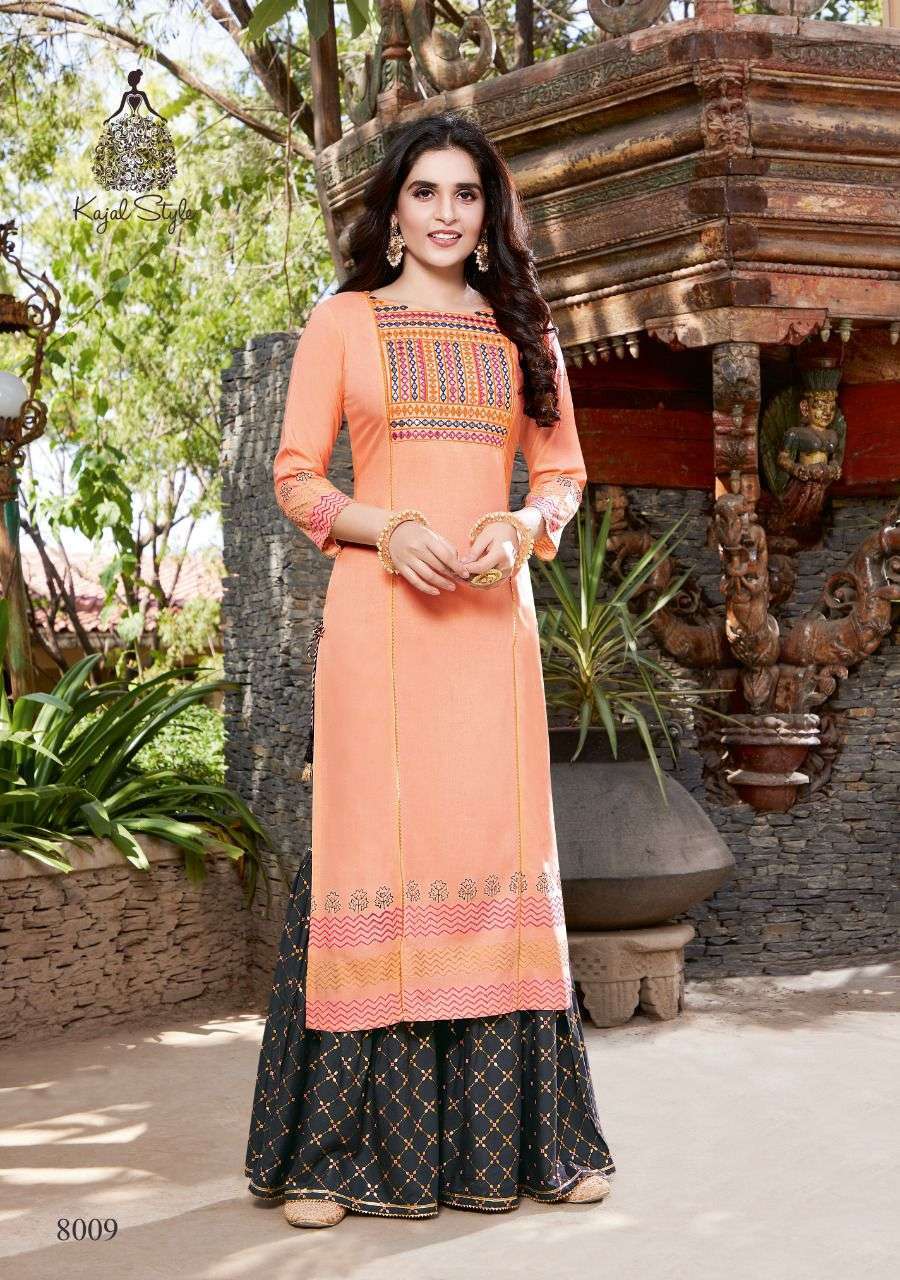 KAJAL STYLE PRESENTS LABLE VOL 8 RAYON WITH HEAVY WORK WHOLESALE KURTI WITH SHARARA