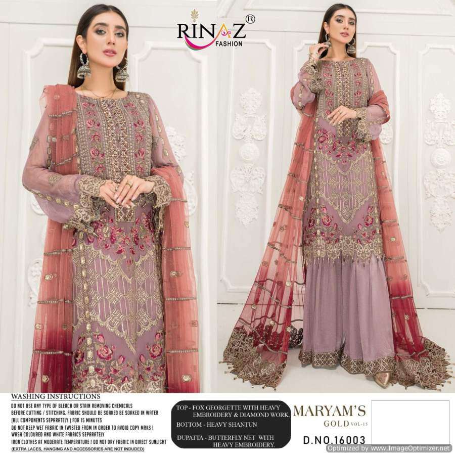 RINAAZ FASHION PRESENTS MARYAM GOLD VOL 15 GEORGETTE WITH EMBROIDERY WHOLESALE PAKISTANI SUITS