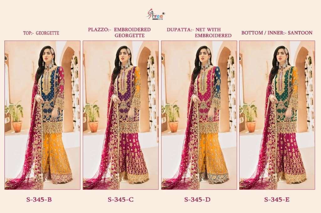 SHREE FAB PRESENTS S 345 COLORS GEORGETTE EMBROIDERY WHOLESALE PAKISATABU SUITS