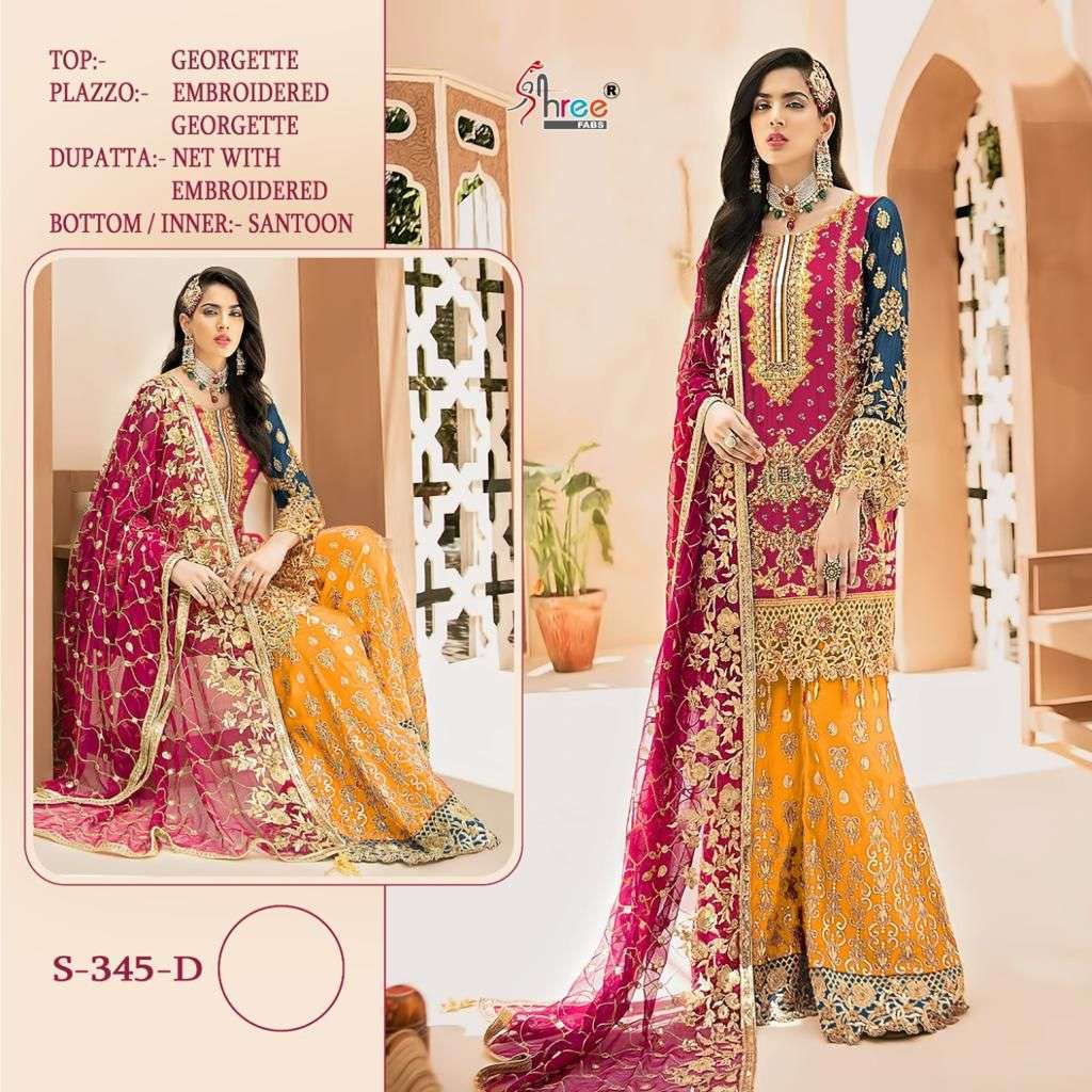 SHREE FAB PRESENTS S 345 COLORS GEORGETTE EMBROIDERY WHOLESALE PAKISATABU SUITS