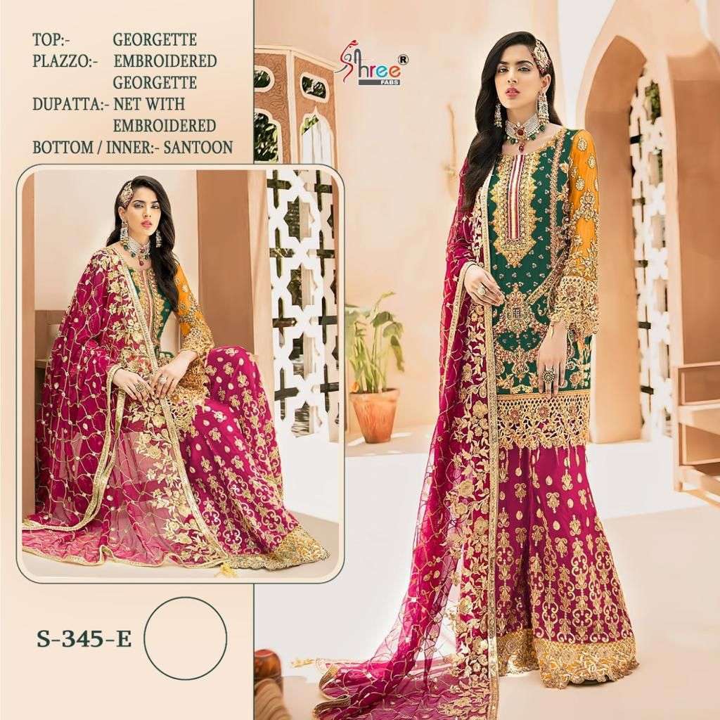 SHREE FAB PRESENTS S 345 COLORS GEORGETTE EMBROIDERY WHOLESALE PAKISATABU SUITS