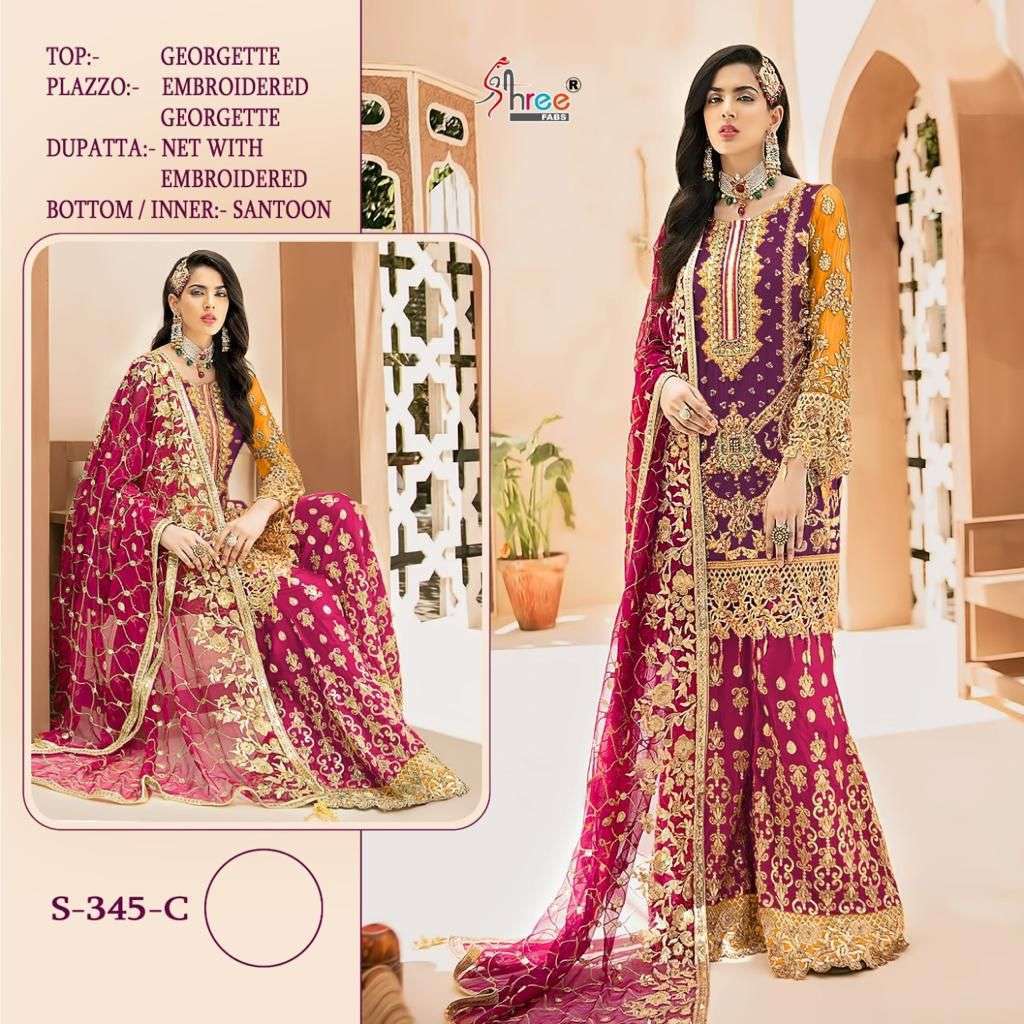 SHREE FAB PRESENTS S 345 COLORS GEORGETTE EMBROIDERY WHOLESALE PAKISATABU SUITS