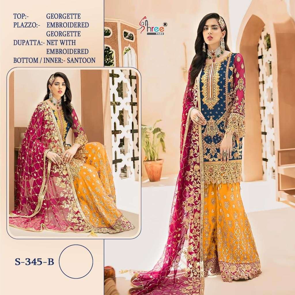 SHREE FAB PRESENTS S 345 COLORS GEORGETTE EMBROIDERY WHOLESALE PAKISATABU SUITS